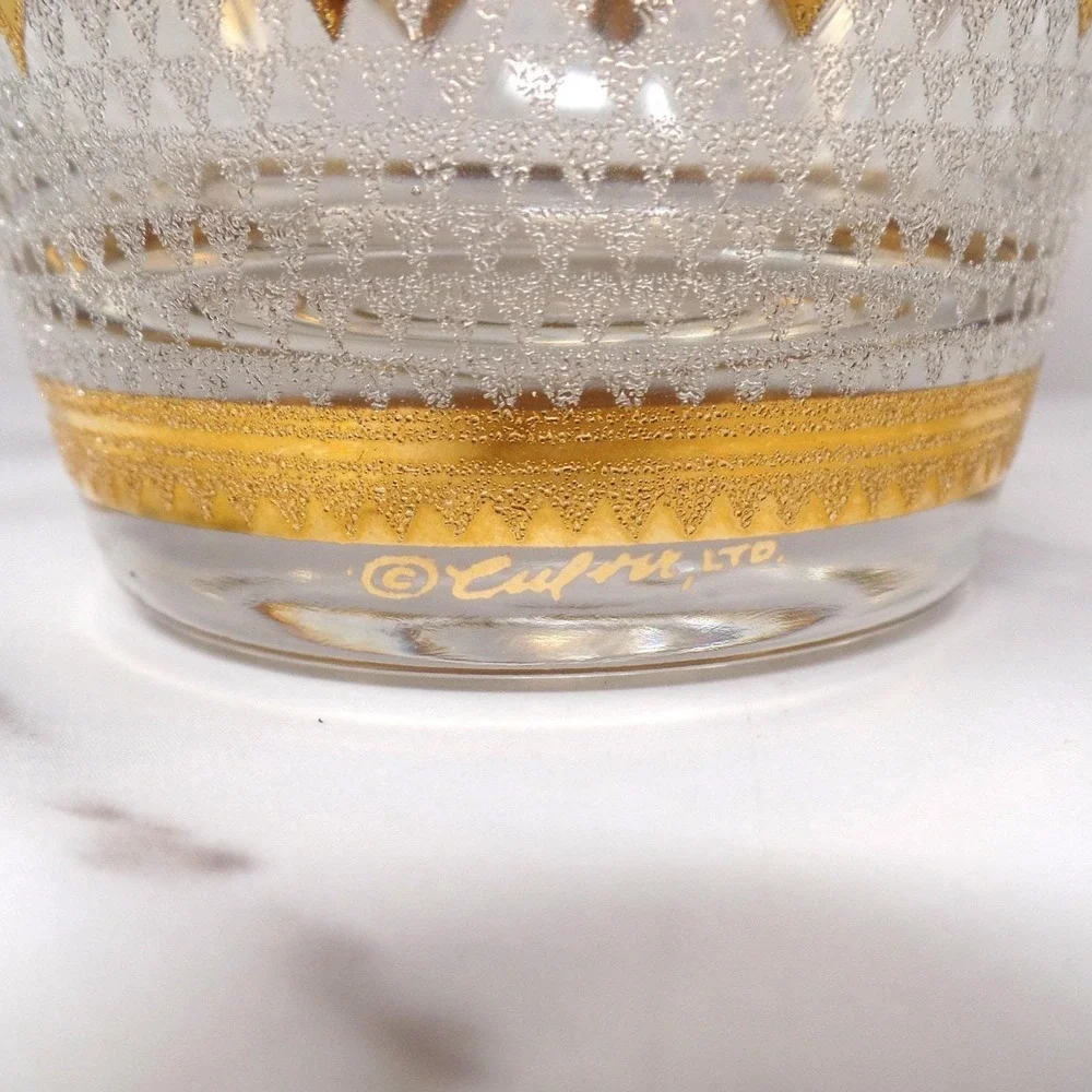 Vintage Culver Imperial Gold Regency White Double Old Fashioned / Lowball Glass
